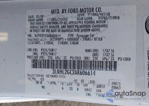 2010 Lincoln Mkz from USA, damaged, VIN 3LNHL2GC2AR606614